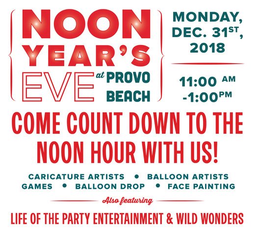 ProvoBeach's tweet photo. -
Get ready for the best New Year's Eve party! The whole family is invited to our annual Noon Year's Eve celebration. Come over to Provo Beach Monday, Dec 31st from 11 am - 1 pm to countdown to the noon hour with us. https://t.co/kVFIBa5tQT