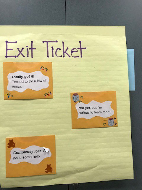 TCarter208's tweet photo. Using exit tickets with adult learners not only models a form of assessing learning, but it also allows for authentic reflection and feedback.  "Transform Teaching and Learning " event @uidoceo @IDigLearning #personalizedlearning #learnercenteredinstruction https://t.co/Y1MPGIVsb7