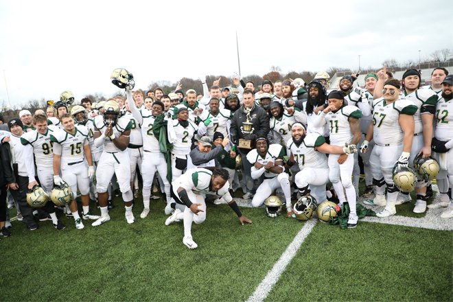 minersports's tweet photo. Miners capture Mineral Water Bowl with a 51-16 win over MSU Moorhead.  Tyler Swart (offense) &amp; Tershawn Wharton (defense) were named as the game MVPs.  #MinerPride #GLVCfb #PickAxeTakeNames https://t.co/b6dPvkqN2S
