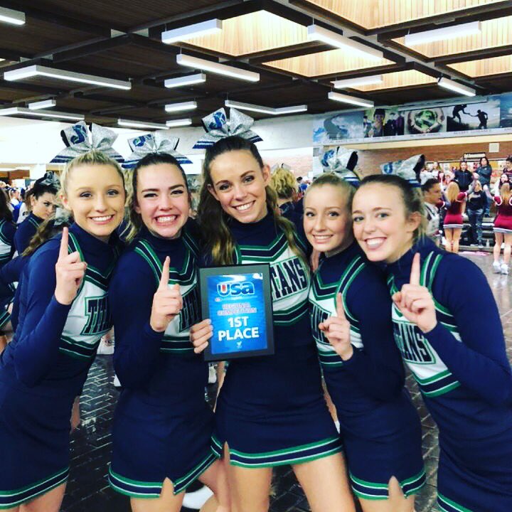 SHS_Titan_Cheer's tweet photo. We’re SO PROUD of these girls! They took 1ST PLACE in advanced group stunt! 💙💚 #usacompetition #1stplace https://t.co/RymKtEjRHM