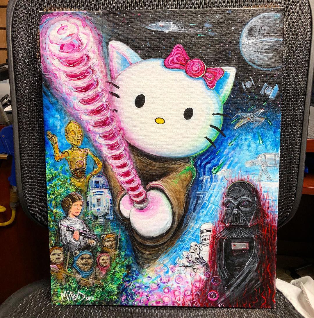 InfiniteBit's tweet image. STAR 💫 KITTY 🐱 by @Mifsudvisions
16x20” acrylic on canvas.