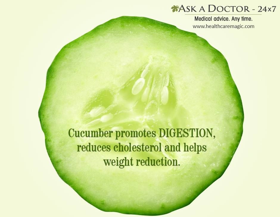 Ask a Doctor Online at 
askadoctor24x7.com/app 

#cucumber #promotesdigestion #reducecholesterol #AskADoctor #DailyHealthTips #HealthcareMagic