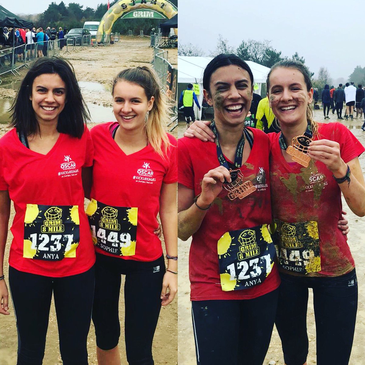 @OSCAR_fdn volunteers are #toughmudders. These two crazy girls completed the @GRIMChallenge to raise money for underprivileged girls and boys. They need your help to hit their fundraising target mydonate.bt.com/fundraisers/an… #charity #educationwithakick