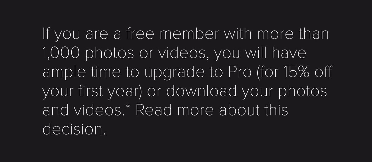 adrianweckler's tweet photo. Once again, for those who missed it: Flickr is going to delete your photos/videos (if you have over 1k) next February unless you start paying them. https://t.co/xQr5pNwgpH