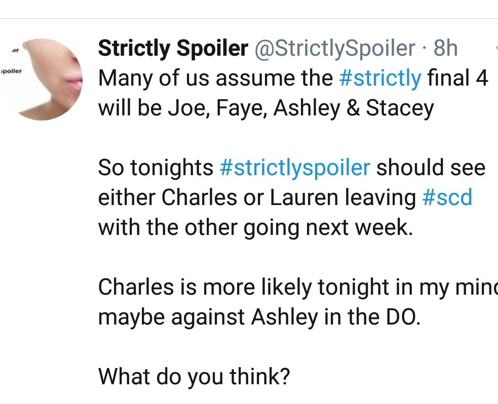 As I guessed.. Tonights #strictlyspoiler sees Charles leaving #strictly after losing the dance off with Ashley..

Pls RT and pass on.

#StrictlyComeDancing
#scd
#scd2018