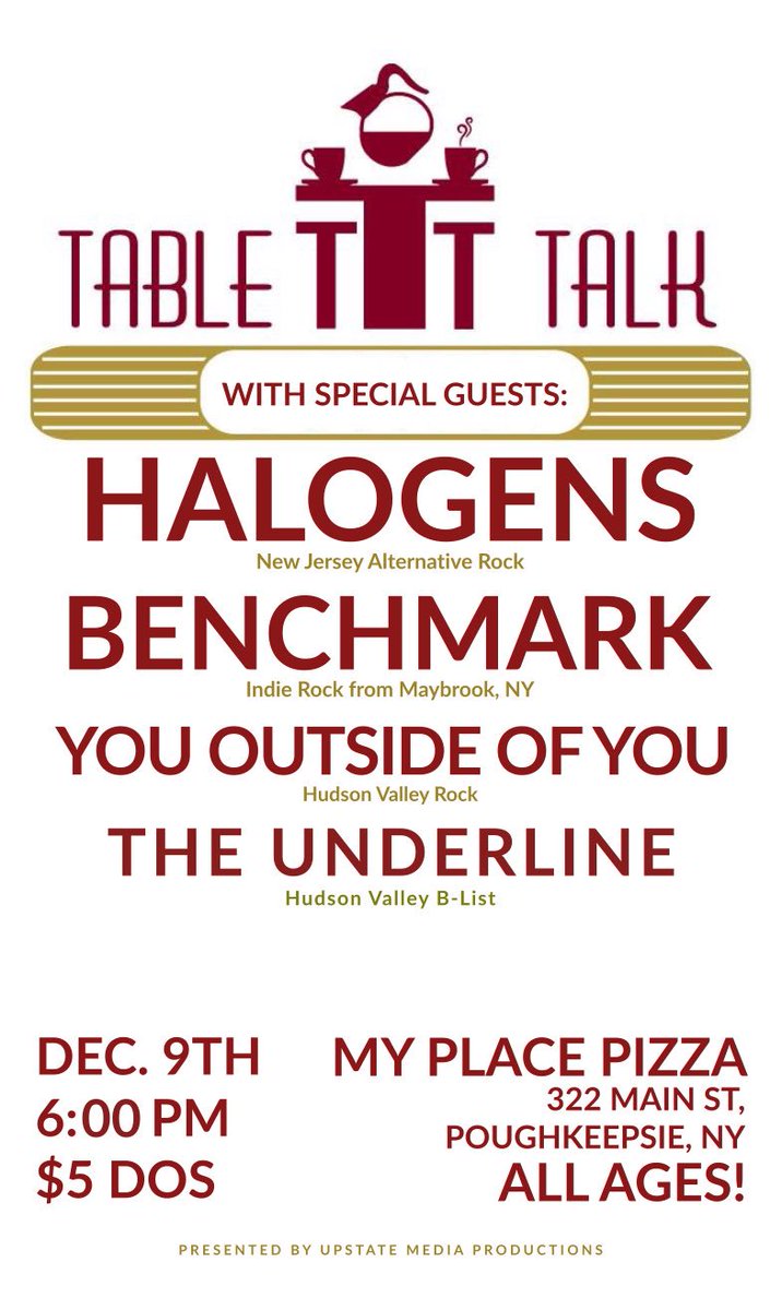 TheUnderlineNY's tweet photo. Hey there. We’re playing on December 9th at My Place Pizza with some friends. Come hang! https://t.co/ENDstHIvMQ