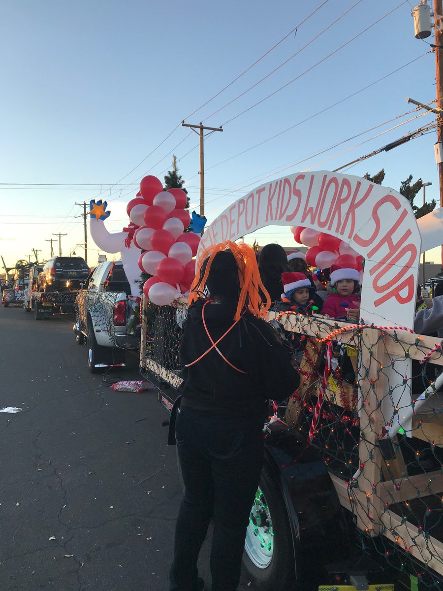 Shouting out HomeDepot kids workshop at the New Mexico twinkle light parade. Go Store 3502