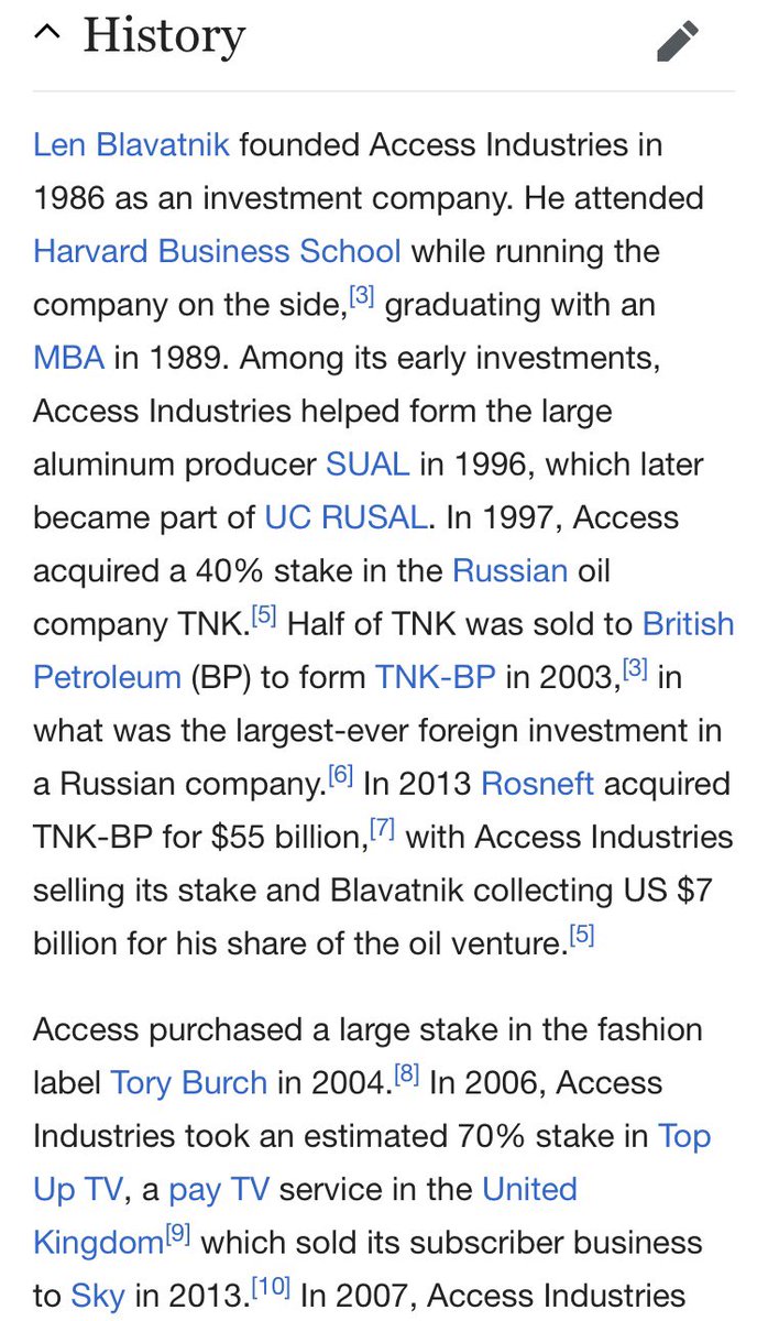 Access Industries an American privately held multinational industrial group.[1] It was founded in 1986 by businessman Leonard "Len" Blavatnik, who is also its chairman.  https://en.m.wikipedia.org/wiki/Access_Industries