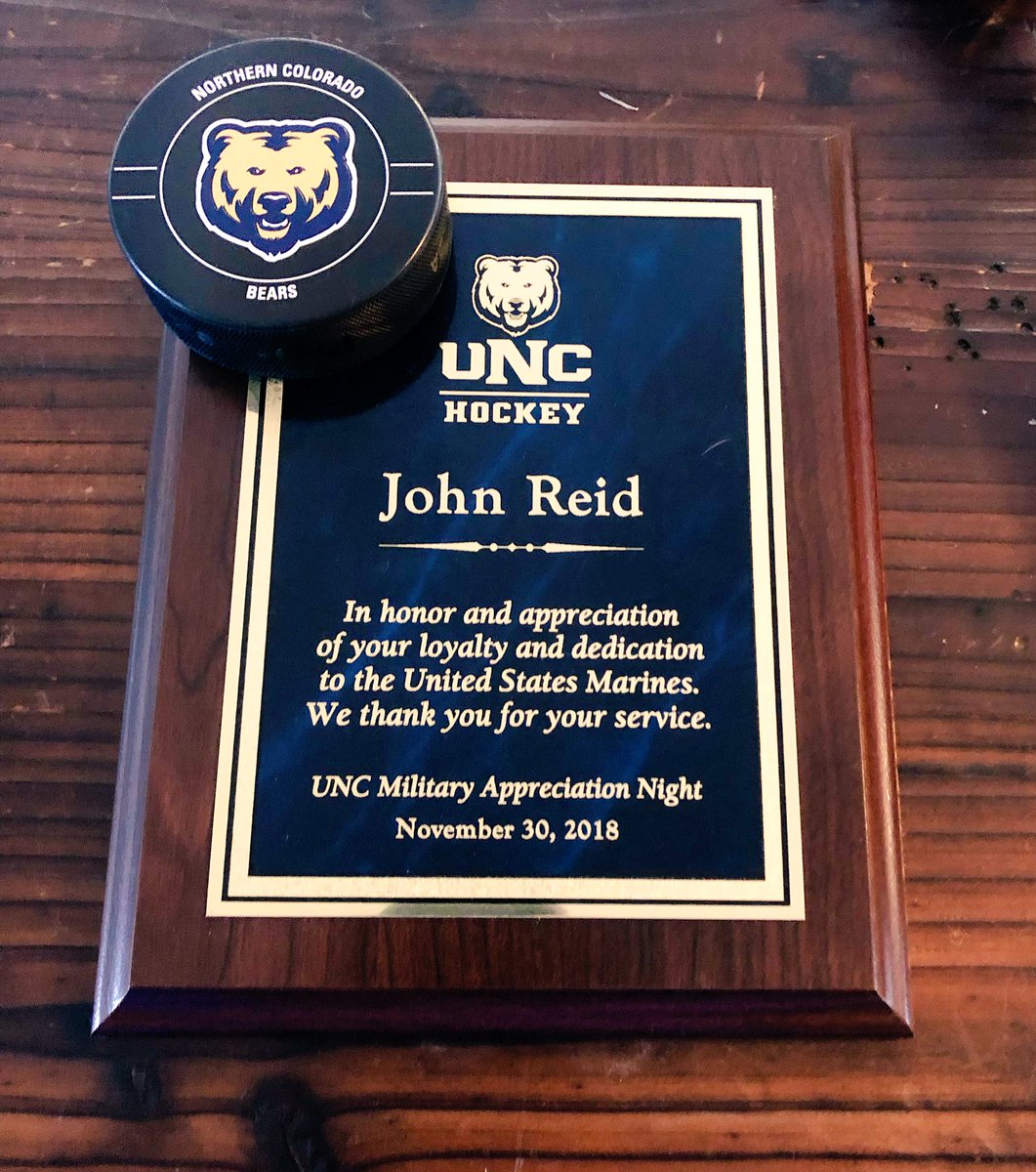What an honor. <a href="/HockeyUNC/">UNC Hockey</a> celebrated some student Veterans last night and I was lucky enough to represent my beloved Corps. Thank you for the support! <a href="/USMC/">U.S. Marines</a> <a href="/GreeleyRec/">Greeley Recreation</a> <a href="/achahockey/">ACHA Hockey</a> @UNC_Colorado #Veteran #Veterans #Military #UNCBears #UNCO #Greeley #Hockey #Colorado