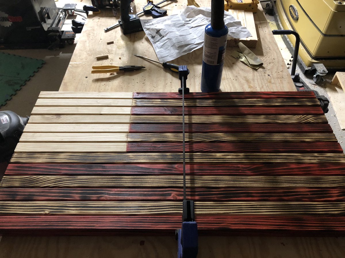 MbiWoodworking's tweet photo. Gluing up an American Flag for a local veteran. https://t.co/lmGNp5B9ez
