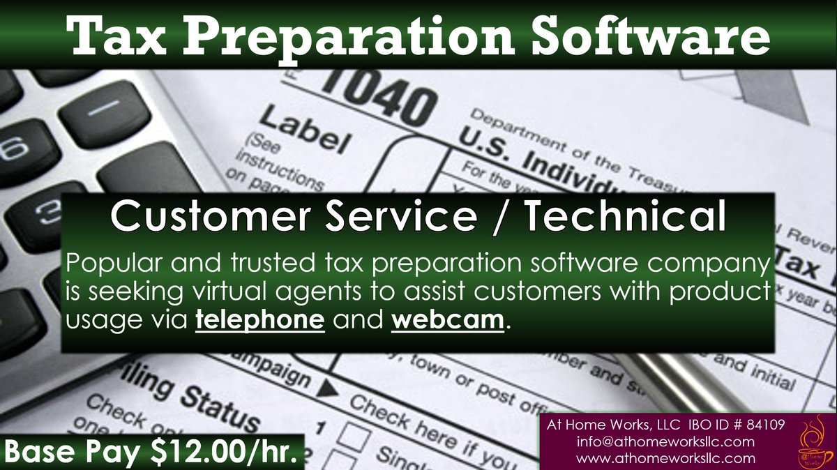 AtHomeWorksLLC's tweet image. Sought after #TaxSoftware program is now enrolling!  Get started with our simple application --&amp;gt; zurl.co/JEfM athomeworksllc.com #CustomerService #ProductHelp #WorkAtHome