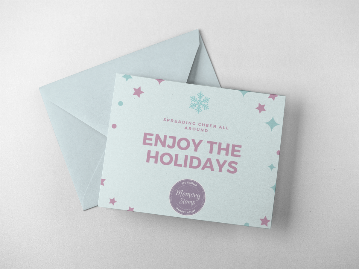 MemoryStamp's tweet image. Add A Memory Stamp to Holiday Cards to Enhance Them With Your Personalized Digital Content! #CoolGift #MobileSharing #NFC #AppleiPhone #Android #smartphone