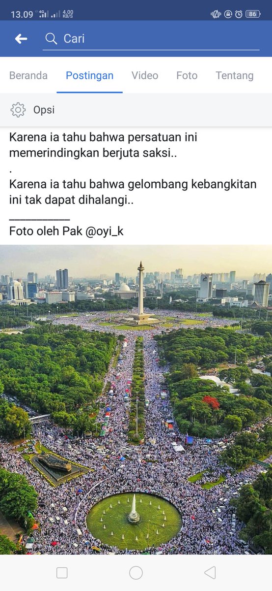 salimafillah's tweet photo. #Reuni212
.
Betapa bahagia menjadi buih yang terlibat menyejarah..

Karena ia tahu bahwa pengalaman damai ini terukir di tiap hati..

Karena ia tahu bahwa persatuan ini memerindingkan berjuta saksi..

Karena ia tahu bahwa gelombang kebangkitan ini tak dapat dihalangi.. https://t.co/2CtphASPj7