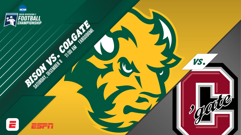 NDSUfootball's tweet photo. JUST IN: #1 North Dakota State will host #8 Colgate at 11:00 next Saturday morning on ESPN in the national quarterfinals. #FCSPlayoffs #RaiseTheBar https://t.co/yh5c2Cwjeb