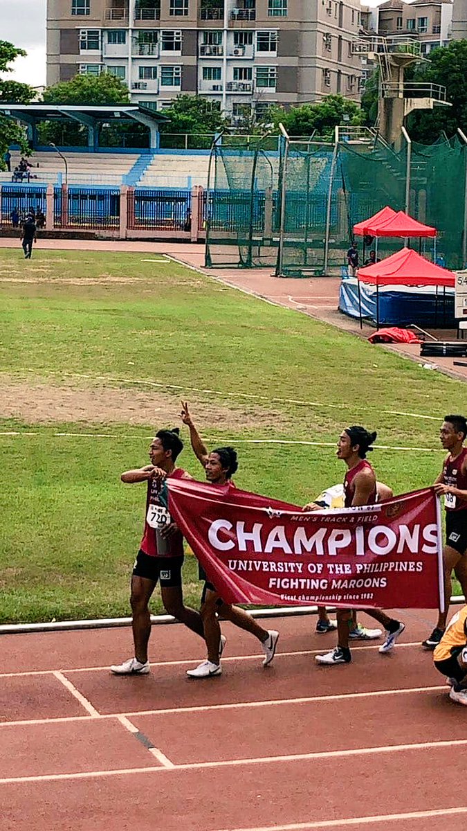 upsystem's tweet photo. The UP Track and Field Team (@UPTFT Men’s Team) bags the championship title in the UAAP Season 81. Congratulations! #UPFight ❤️💚

(Photo from @ntgbUP) https://t.co/NY4yObW61c