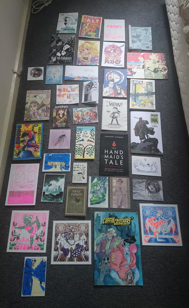 barleyhush's tweet photo. My @comicarttokyo and @KaigaiMangaFest haul. Two great festivals and a bunch of amazing new creators to read 😁 https://t.co/ZfLrN8muNE