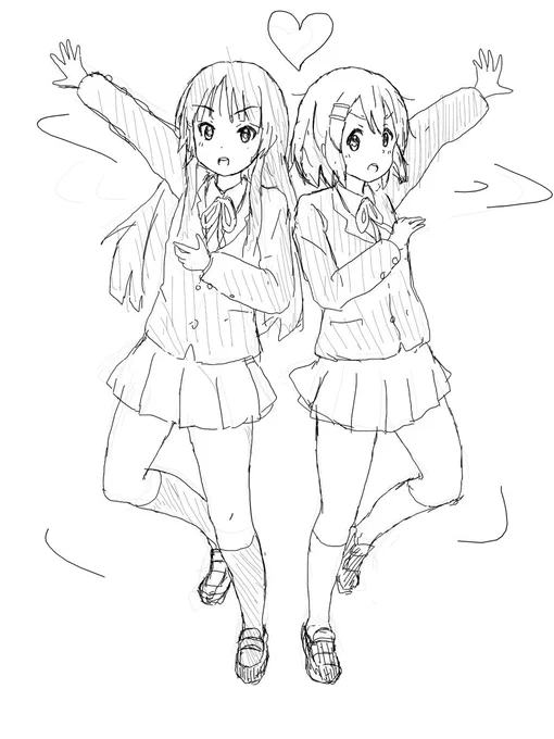 唯&amp;澪 シンメトリックポーズ?!

11/30→いい澪の日のために描いていたラフ画です
間に合わなかった～orz 