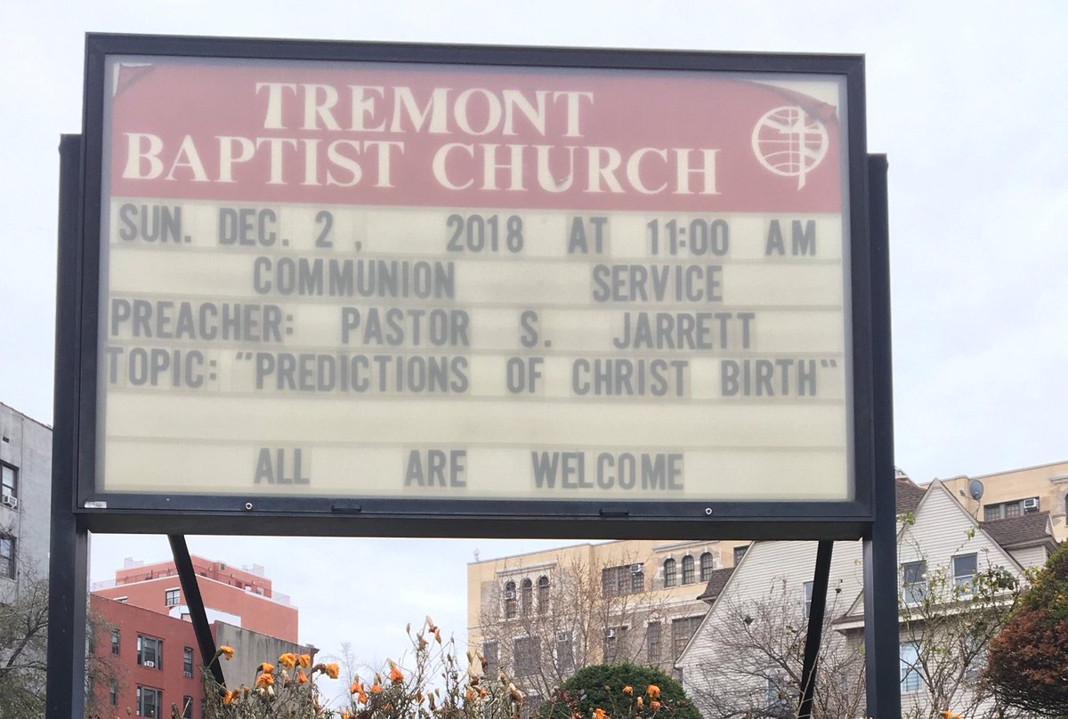 TBCBronxNY's tweet photo. Welcome to the first Sunday in December 2018, everyone!  Please join us today for our beloved Communion service, as we fellowship and share in the Lord’s Supper. 
Do come and be blessed.
#Tremont134years
#NYCLandmark
#LetUsBreakBreadTogether
#PredictionsOfChristBirth https://t.co/1EWJLhew0Z