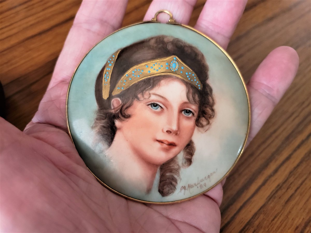 Antique Victorian Hand Painted Porcelain Pendant Duchess Louise of Mecklenburg Strelitz etsy.me/2HuXhIO #vintagejewelry #GliterzbySal #GotVintage #LargePendant