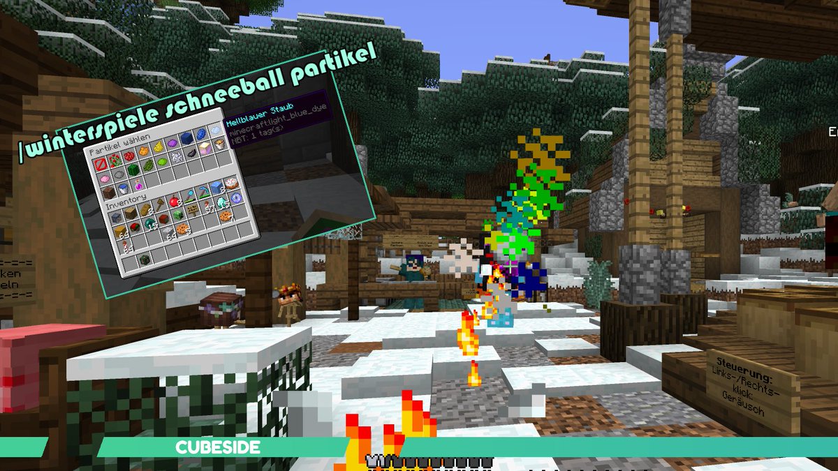 cubesidelive's tweet photo. Schneeballschlacht am /tt Weihnachtsmarkt! Mit besonders schönen Partikeln könnt ihr euren Gegner abwerfen.
#minecraft #Xmas2018 #events #Cubeside https://t.co/15ke3XTLng
