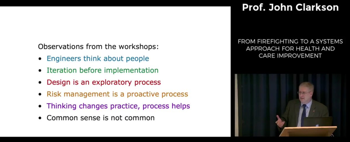 ComplexWales's tweet image. Very important message from Professor John Clarkson when defining a systems approach to improvement.

"Thinking changes practice, processes help"