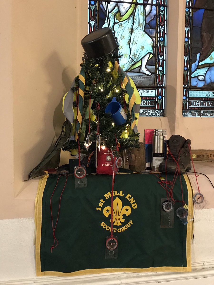 @HertsScouts Christmas tree festival at our local church. 1st Mill End Scouts tree reflecting what we do