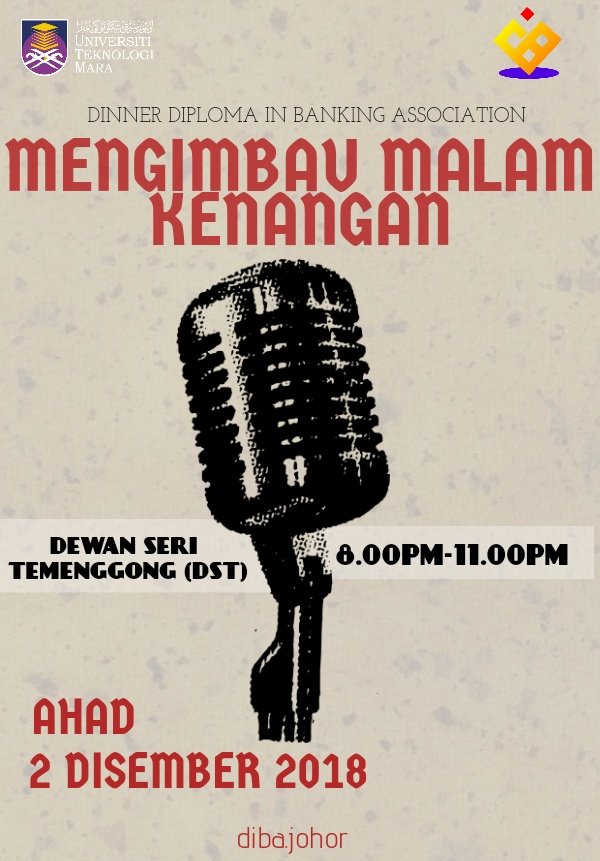 DIBAJohor's tweet photo. Jangan lupa temujanji kita berpesta muda mudi malam ini💃🎷📻🎼

Tema: P.Ramlee &amp; Saloma
Tarikh: 2 Disember 2018
Hari: Ahad 
Tempat: Dewan Seri Temenggong 

📌Diingatkan untuk membawa tiket masing-masing! https://t.co/5QCzuv6y9j