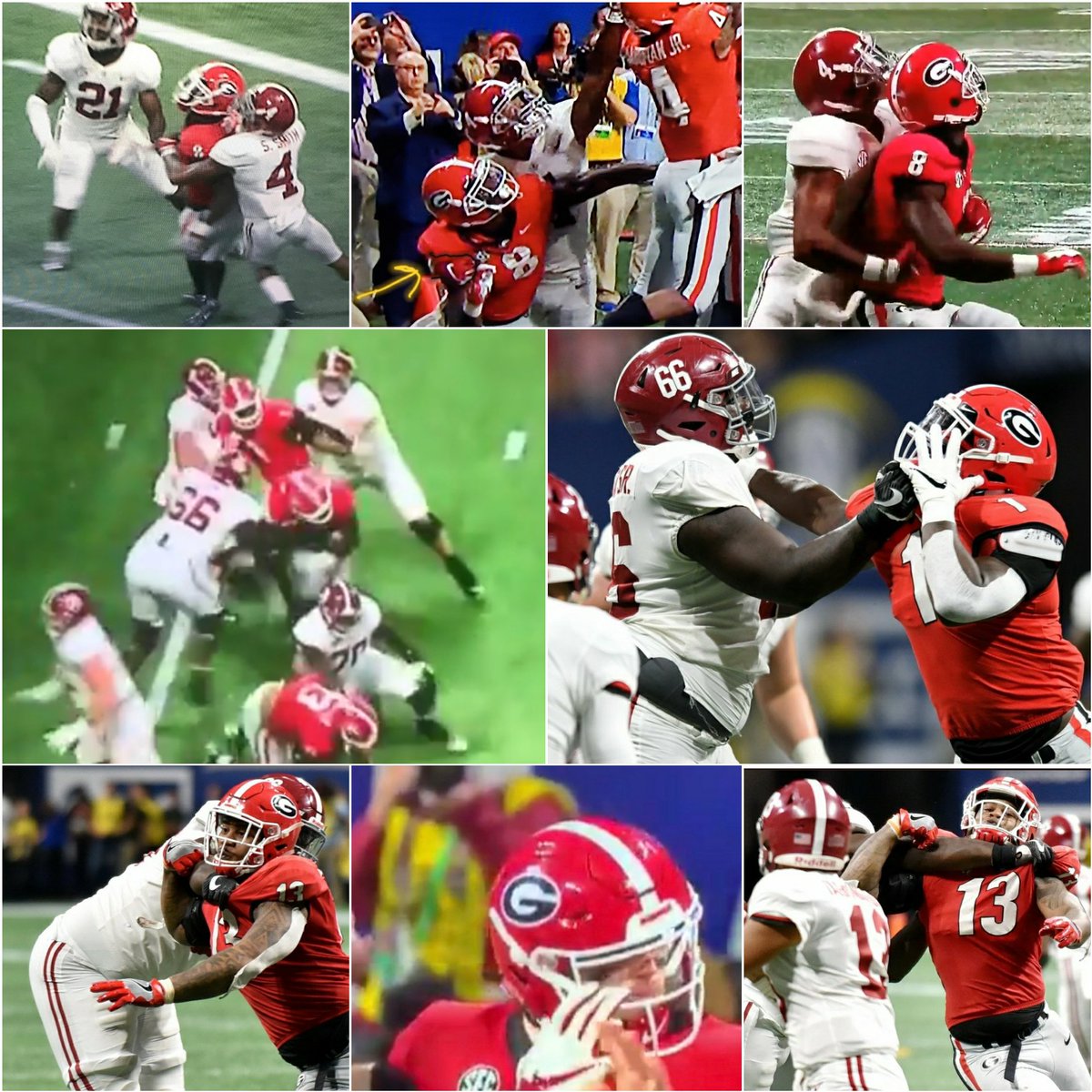 NateDawgUga's tweet photo. Sample size (there were WAY more) of the no calls made by the refs during the #SECChampionship game. They made sure to call a phantom PI, hands to the face and a person foul on UGA though! What a joke!!! #BamaPrivilege https://t.co/4vUCNsJSdq
