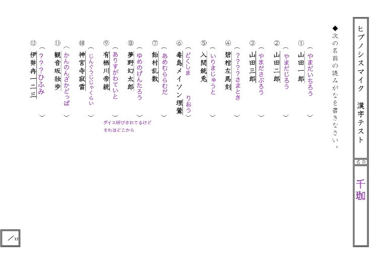 ヒプマイ漢字テスト ヒプマイ漢字テスト