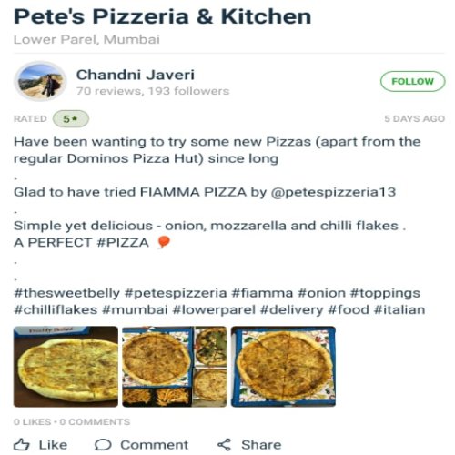 india_pete's tweet photo. Great to get such awesome feedback from our guests. We would love to hear more from everyone. Like, share, comment and subscribe. @UberEats_IND @SwiggyIN @ZomatoIN 
#petespizzeriaindia #mumbai #lowerparel #pizzeria #pizza #pizzamania #pizzalove #pizzaparty #pizzaporn #pizzatime https://t.co/dQOJLLR8Qm