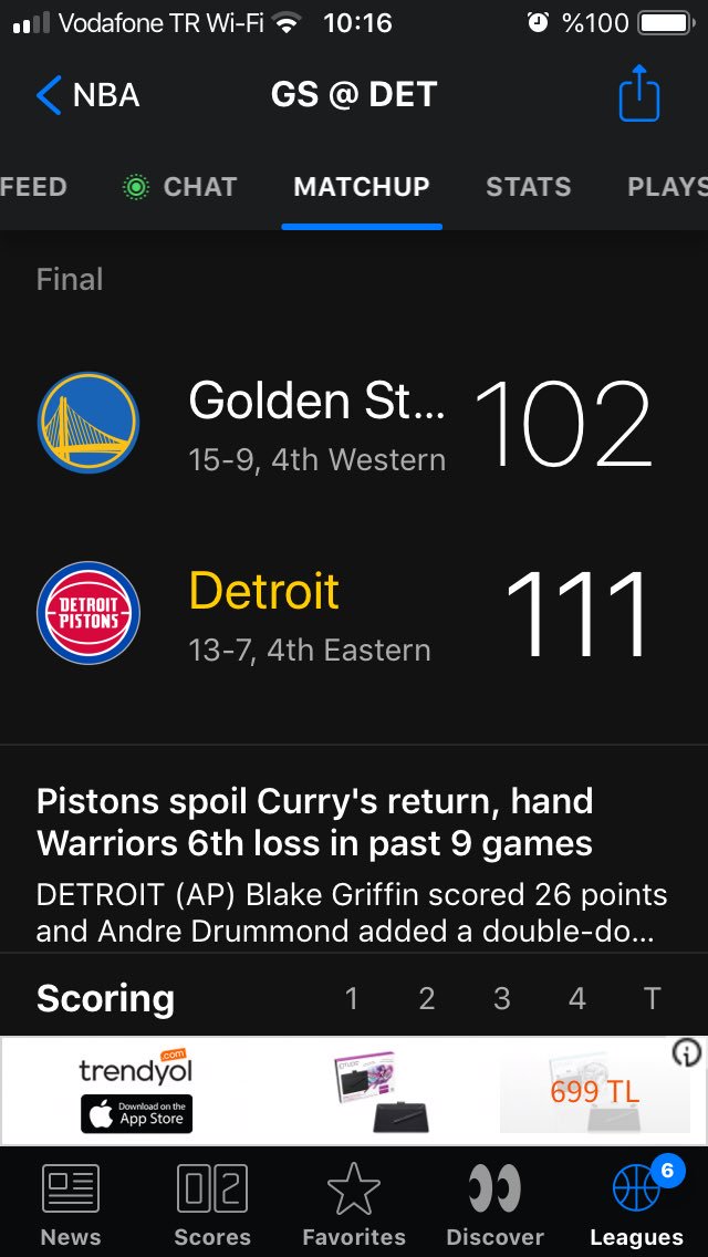 Pistonsturkiye's tweet photo. DET:111
GSW:102
Son 10 maçta 8-2 gidiyoruz 

#ümitlendiriputandırmayın https://t.co/a0Aogrwr31