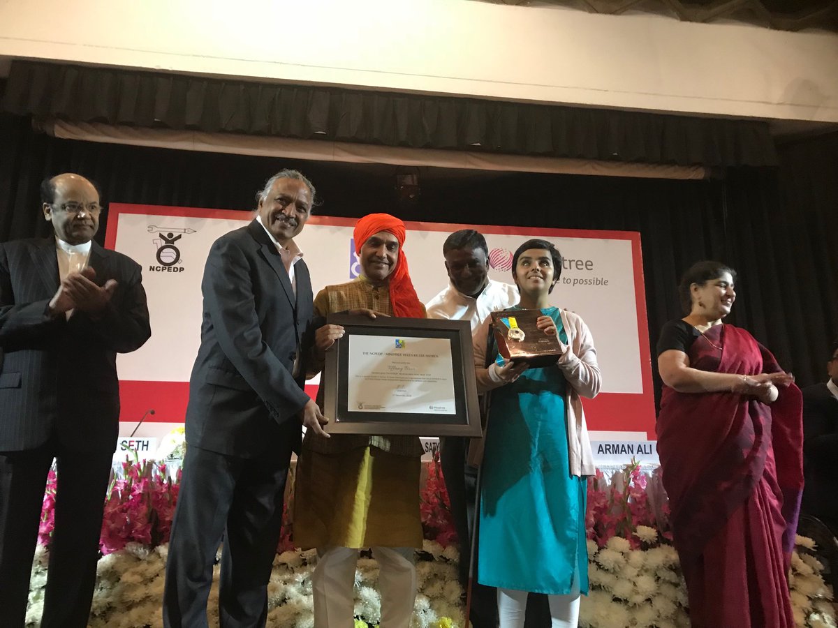 ncpedp_india's tweet photo. Ms Tiffany Brar, Founder, @jyothirgamayaa receives the NCPEDp Mindtree Helen Keller Awards 2018 from Dr Satya Pal Singh, Hon’ble MoS @HRDMinistry! @Mindtree_Ltd @SCPwD #HKA2018 https://t.co/xHgmR8ueA2