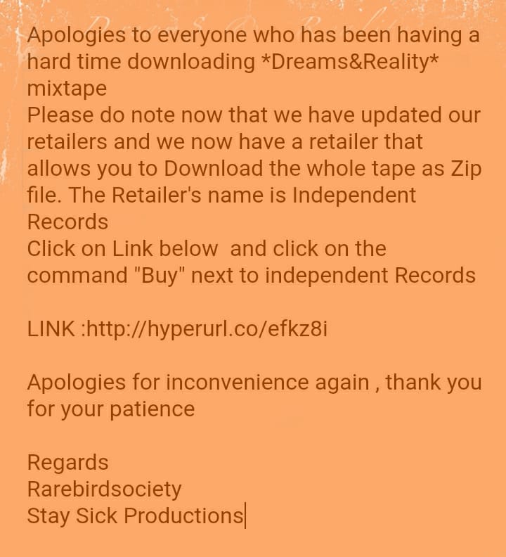 rarebirdsociety's tweet photo. DREAMS &amp; REALITY MIXTAPE UPDATED LINKS🔗

 Stream,Download,Play or Buy (free)
Smart URL: [https://t.co/Pv9dd2Ai8N ]

Follow: @staysicksensei on all platforms

Proudly sponsored by  Rarebirdsociety™ https://t.co/uvI64WKOKS