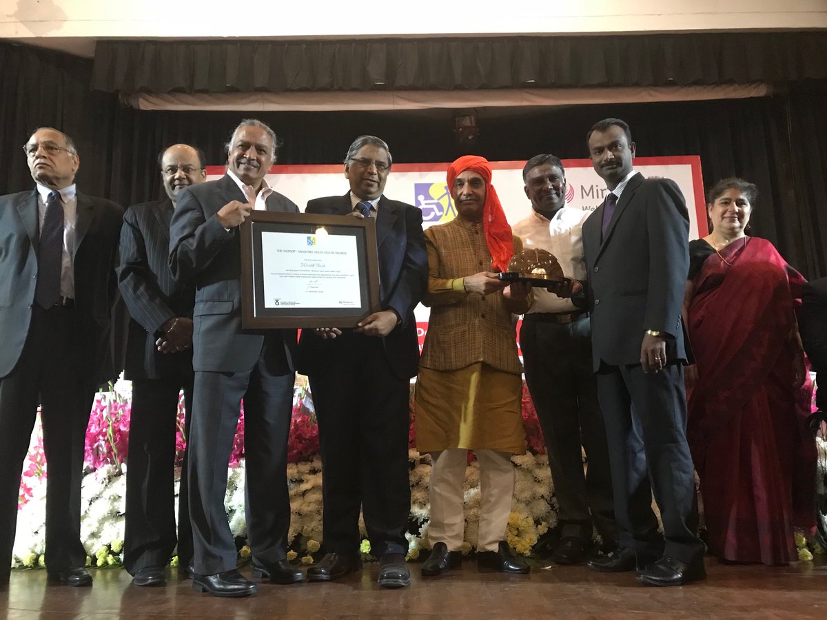 ncpedp_india's tweet photo. Mr R Karthikeyan & Mr Nunes I. Mike receive the NCPEDP Mindtree.Helen Keller Award 2018 on behalf of @WORTHTrust63 fromDr Satya Pal Singh, Hon’ble MoS, @HRDMinistry, @nspartha, @armanaly & Mr Arun Seth! #HKA2018 @Mindtree_Ltd https://t.co/9HMI6dIbme