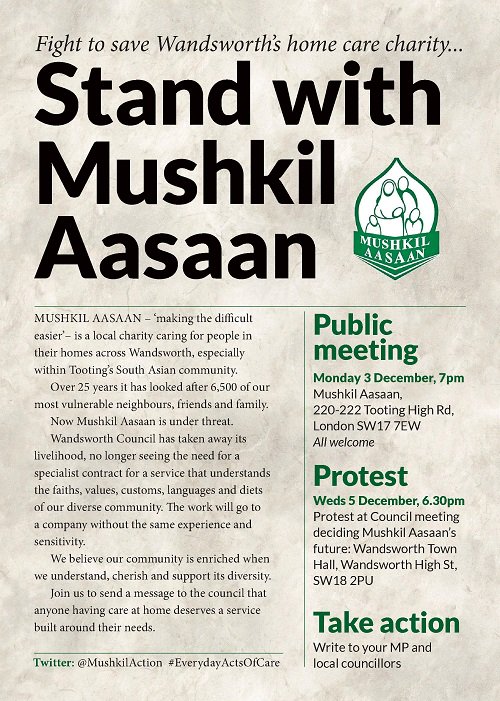 kateallan7671's tweet photo. #Tooting's diverse community deserves care that meet its needs. Support #Mushkil Aasaan at the public meeting 7pm Monday 3rd December at 220 Upper Tooting Road, SW17 7EW https://t.co/htEYVxWFMC