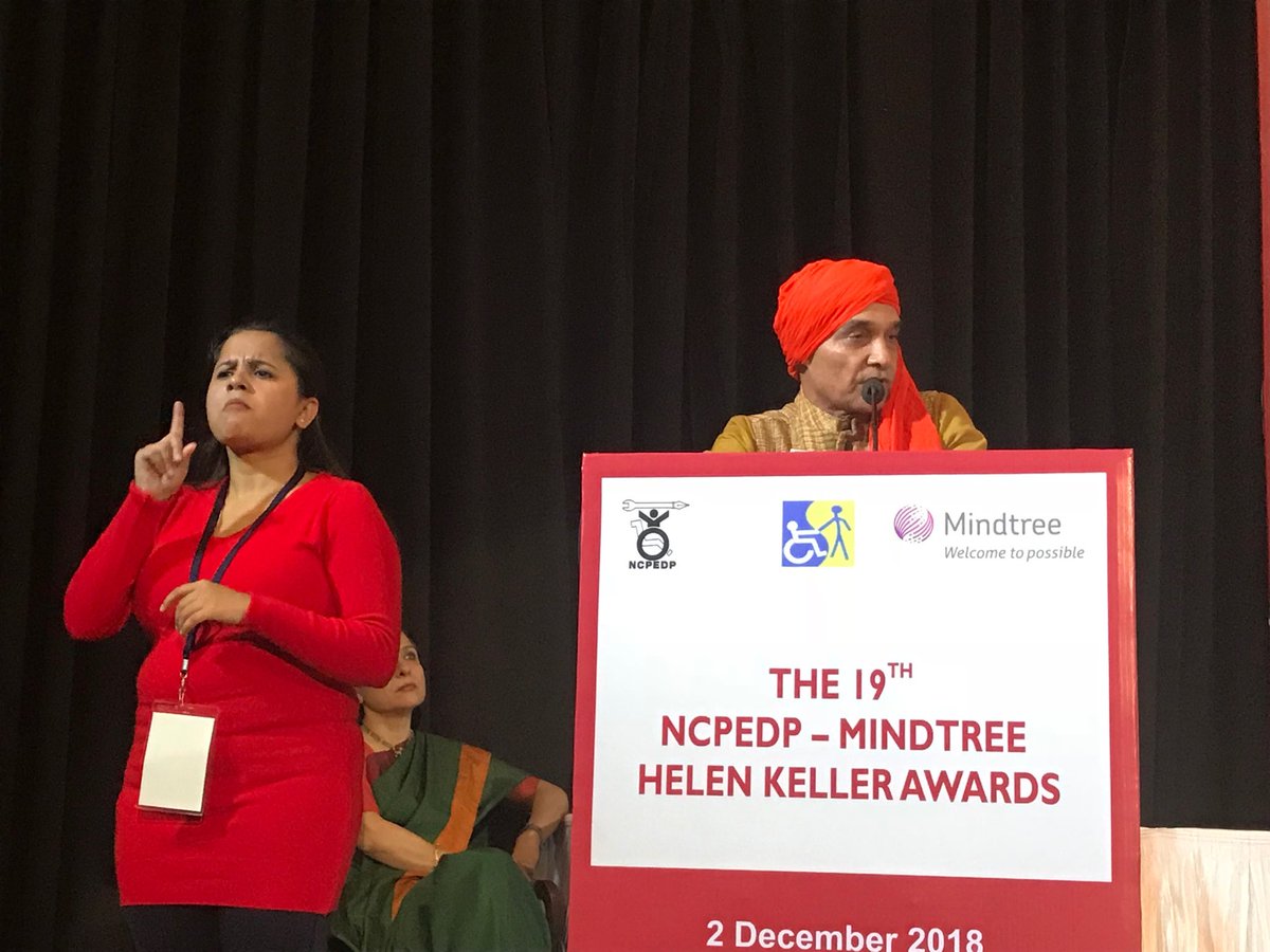 ncpedp_india's tweet photo. At the NCPEDP Mindtree Helen Keller Awards 2018, Chief Guest Dr Satya Pal Singh, Hon’ble MoS, @HRDMinistry said :’ people with #disabilities do not need compassion & sympathy! They need empowerment & that will be thru access to quality education, employment & skilling! https://t.co/KGyqiqYRCt