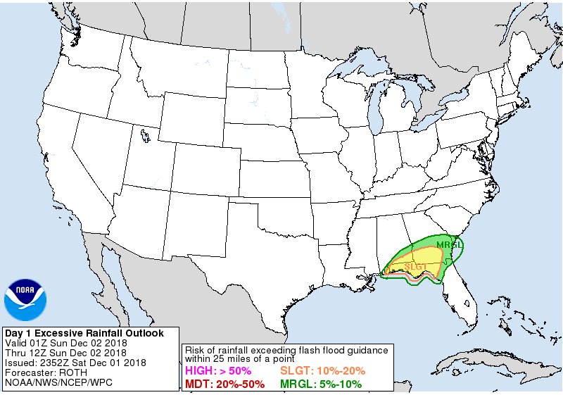 NWSTallahassee's tweet photo. The risk for additional flash flooding continues across the whole area today into tonight.  Remember, never attempt to drive through flood waters! https://t.co/WQKsppVIky