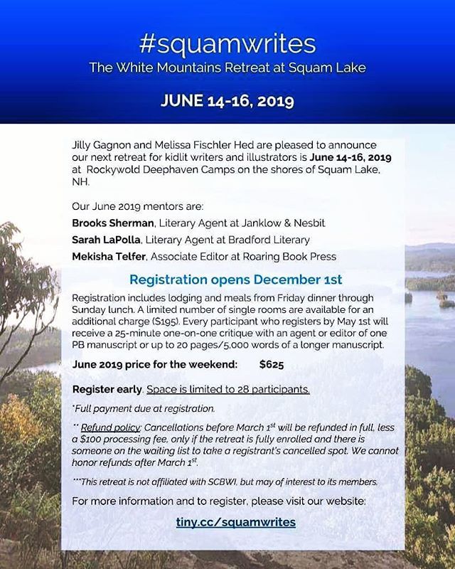 MelissaHed's tweet photo. Writers, registration for #SquamWrites 2019 is open NOW.
Gift yourself a low-stress experience you'll never forget. Surround yourself with people who support and inspire you. Learn from, and get to know industry professionals. Walk the wooded paths. Sit by the lake. Listen β¦ https://t.co/B2MtFe1EDz
