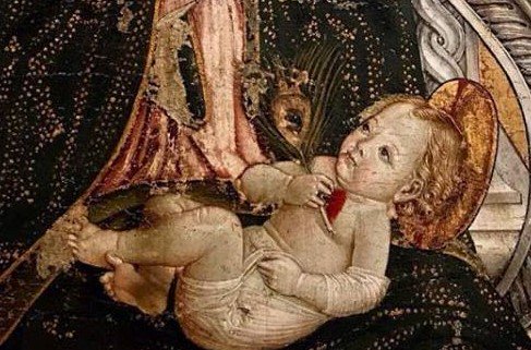 #Avvento è il tempo liturgico che precede il #Natale ed è preparatorio allo stesso. Deriva dal latino adventus e significa "venuta" anche se, nell'accezione più diffusa, viene indicata come un'attesa. #Montefalco ❤️#2Dicembre 
F. Melanzio, Madonna con il Bambino(dettaglio), 1487