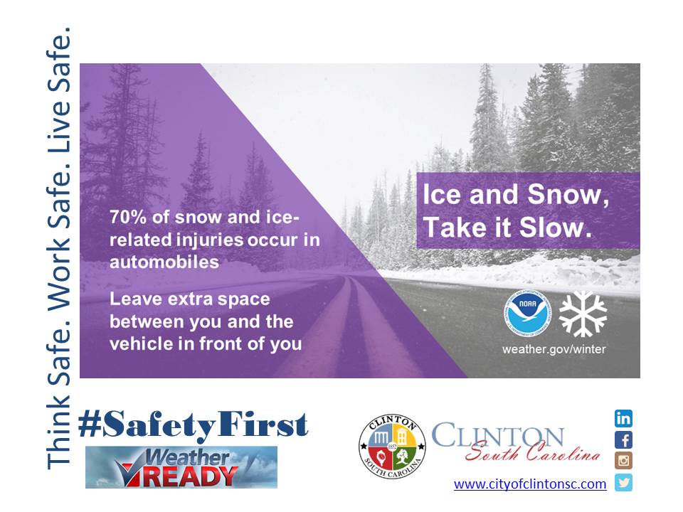 #CityofClinton #SafetyFirst We encourage you to please stay home and off the roads -#ClintonPolice  is reporting roads are very slippery.  If you must get out please drive slowly and with caution.