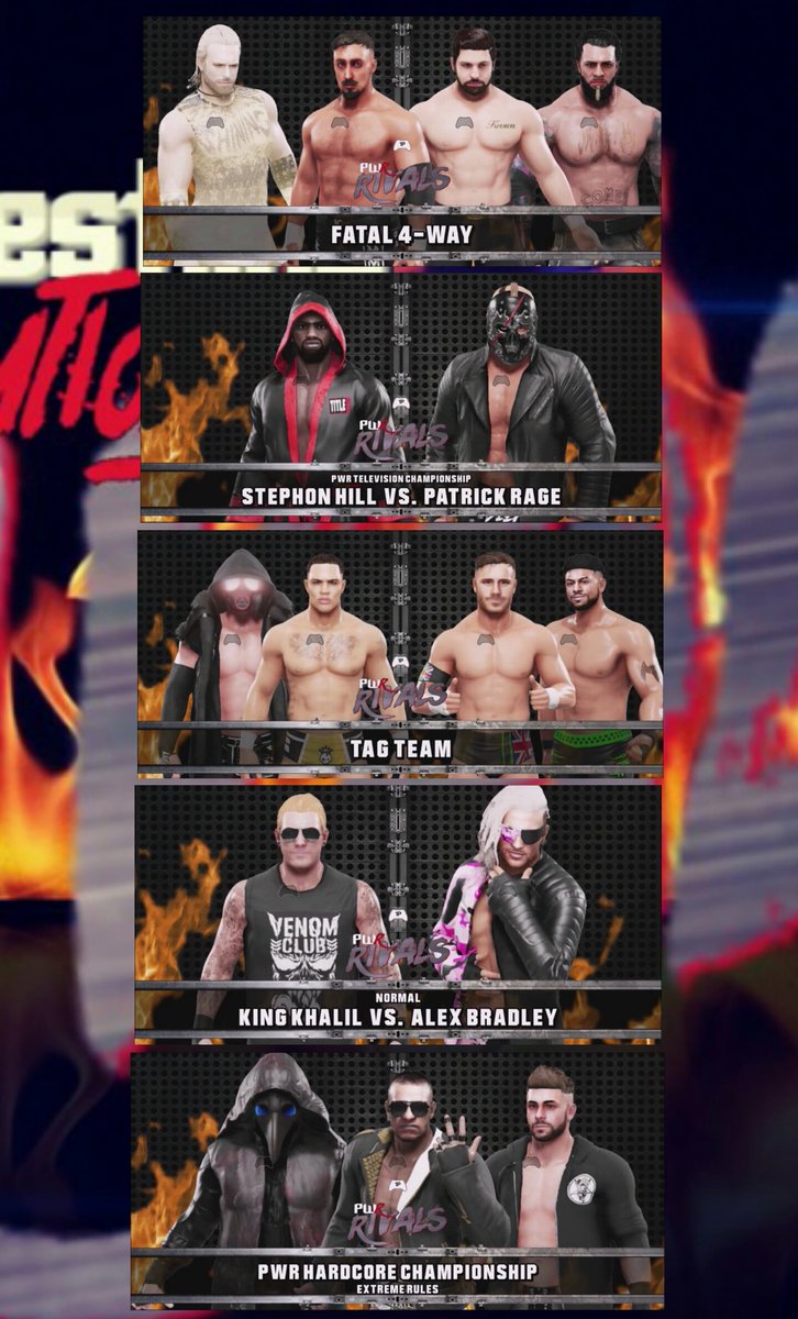 ProWrestRev1's tweet photo. #PWRRivals Tomorrow 6:45pm 
@Superior1Spyke @JackAttakXb1 @Theoutkast4 @TheGStriing @KingVenomPWR @TrendingTopicAB @BrandonOrengo1 @djohns1395 @TheRealByronX12 @TheForeignGent @AyoSheed @rage_patrick @DANIELakaDEE @WrasslinKeown @BraddockBw @Failed_Hero85 @EvansPwr @THEjoeBLADE https://t.co/6VCJ6kyiX4