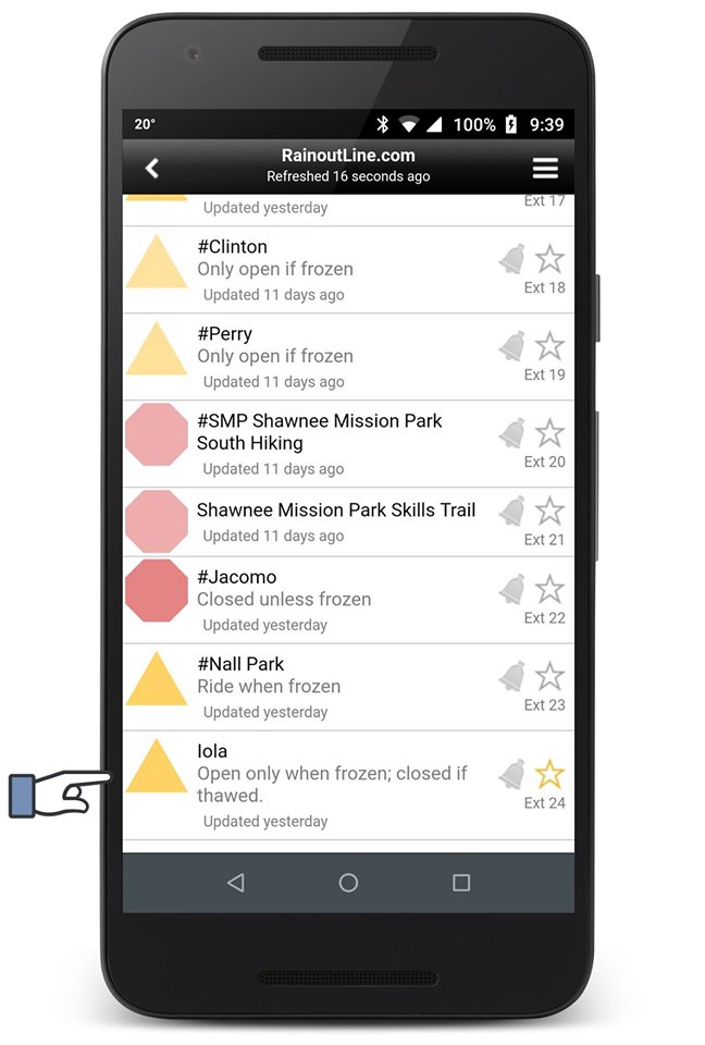 You can now check our trail status online or via app, courtesy of <a href="/KcTrailsStatus/">Urban Trail Co</a> and <a href="/RainoutLine/">RainoutLine.com</a> rainoutline.com/search/extensi… or call 913-204-0204 x24 to hear a voice message status. Know before you go!