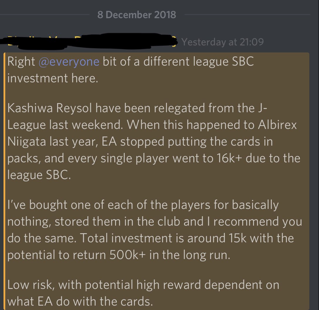 ๐จ ALTERNATIVE LEAGUE SBC INVESTMENT TIP๐จ
I posted this tip to the Discord last night, and now sharing it with you lovely lot on twitter.
Please read the below post in regards to the recently relegated J-League team, Kashiwa Reysol ๐ฏ๐ต
Exclusive FUTCompanion content ๐ฅ