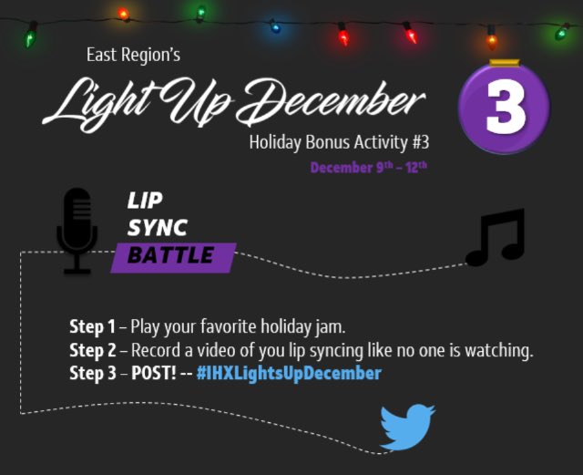It’s Lip Sync Battle time in East Region IHX!! Can’t wait to see this team bring it! 🎶🎤🙌🏻 #IHXLightsUpDecember #EastRegionIHX