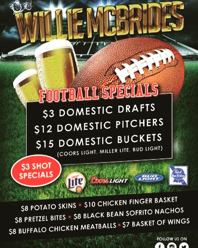 McbridesWillie's tweet photo. FOOOOTBALLLL SUNDAYYYY!!!!#williemcbrideshoboken#hoboken#football#specials#bars#beers#drinks#nflpreseason https://t.co/YphMPGMcqP
