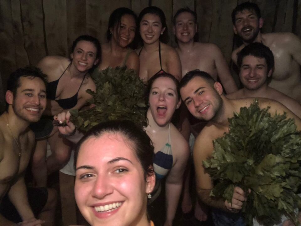 Before we start the crazy process of our international packages, we all got to have a Ukrainian Banya experience and jump into the iced river!! #NewhouseInUkraine