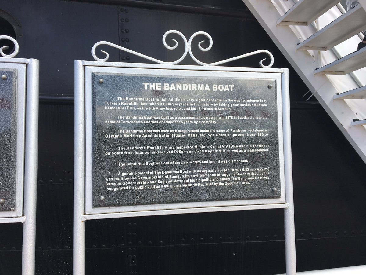 SS Bandirma is the name of the ship which carried Atatürk from then Constantinople to Samsun. There is a replica ship with a small museum inside