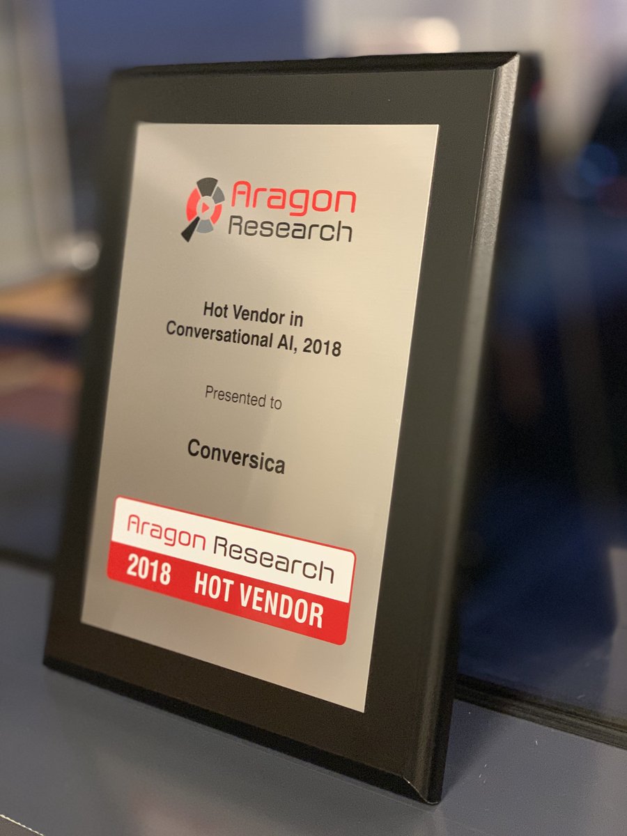 MyConversica's tweet photo. We're thrilled to be named a 2018 Hot Vendor in the Conversational AI space by @AragonResearch1! #HotVendor18 #AragonTransform18 https://t.co/qJJmrfM0xY