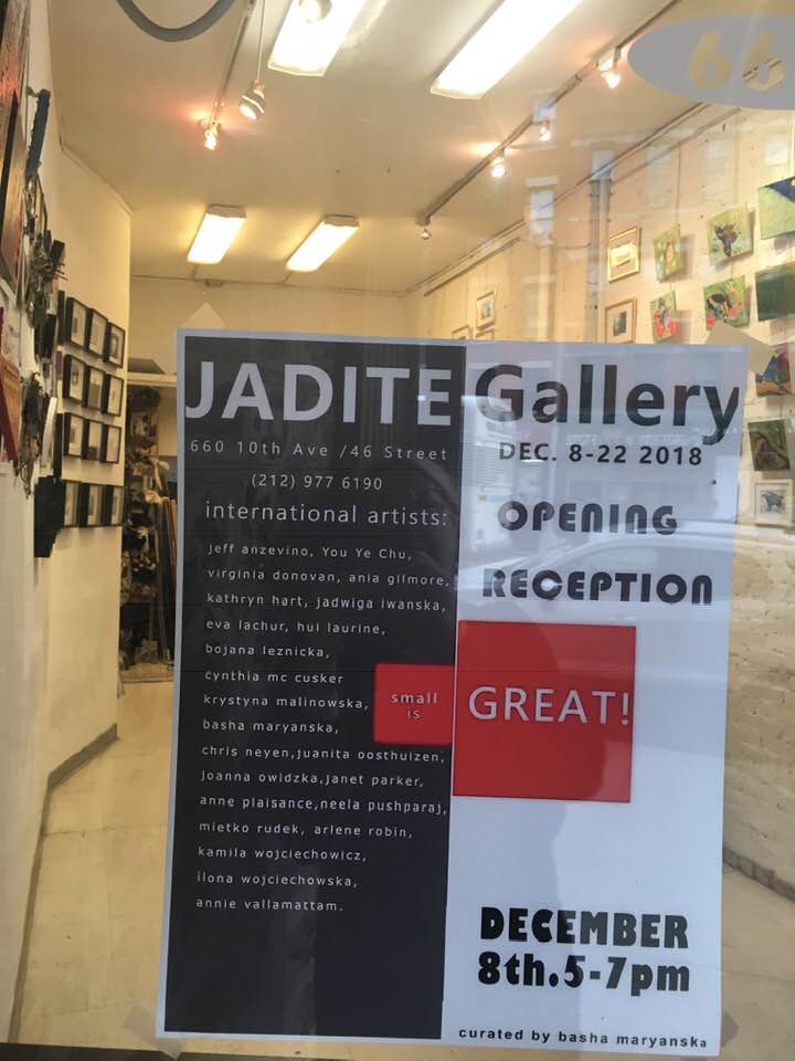 kwojciechowicz's tweet photo. Many thanks to Basha Maryanska for curating this wonderful show at Jadite Gallery, where my works are hanging! It looks fantastic ❤❤😁👍#smallisgreat #groupshow #jaditegallery #nyc #manhattan #kamaarts https://t.co/lMthjXZYMB