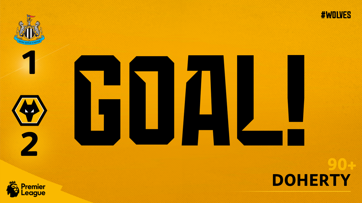 90+4’ | #NEW 1-2 #WOL

Jota runs into the Newcastle box and his shot is parried to Doherty who heads in at the far post!!

#NEWWOL